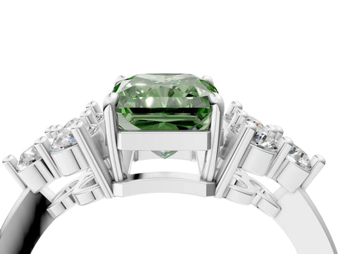 White gold Fancy Green Radiant Cut Brilliant Diamond Cluster Accent Solitaire Ring with Prong Setting_16