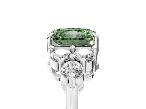 White gold Fancy Green Radiant Cut Brilliant Diamond Cluster Accent Solitaire Ring with Prong Setting_17