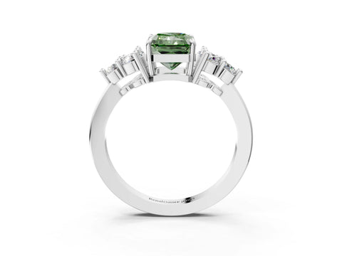 White gold Fancy Green Radiant Cut Brilliant Diamond Cluster Accent Solitaire Ring with Prong Setting_3