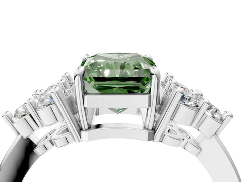 White gold Fancy Green Radiant Cut Brilliant Diamond Cluster Accent Solitaire Ring with Prong Setting_4
