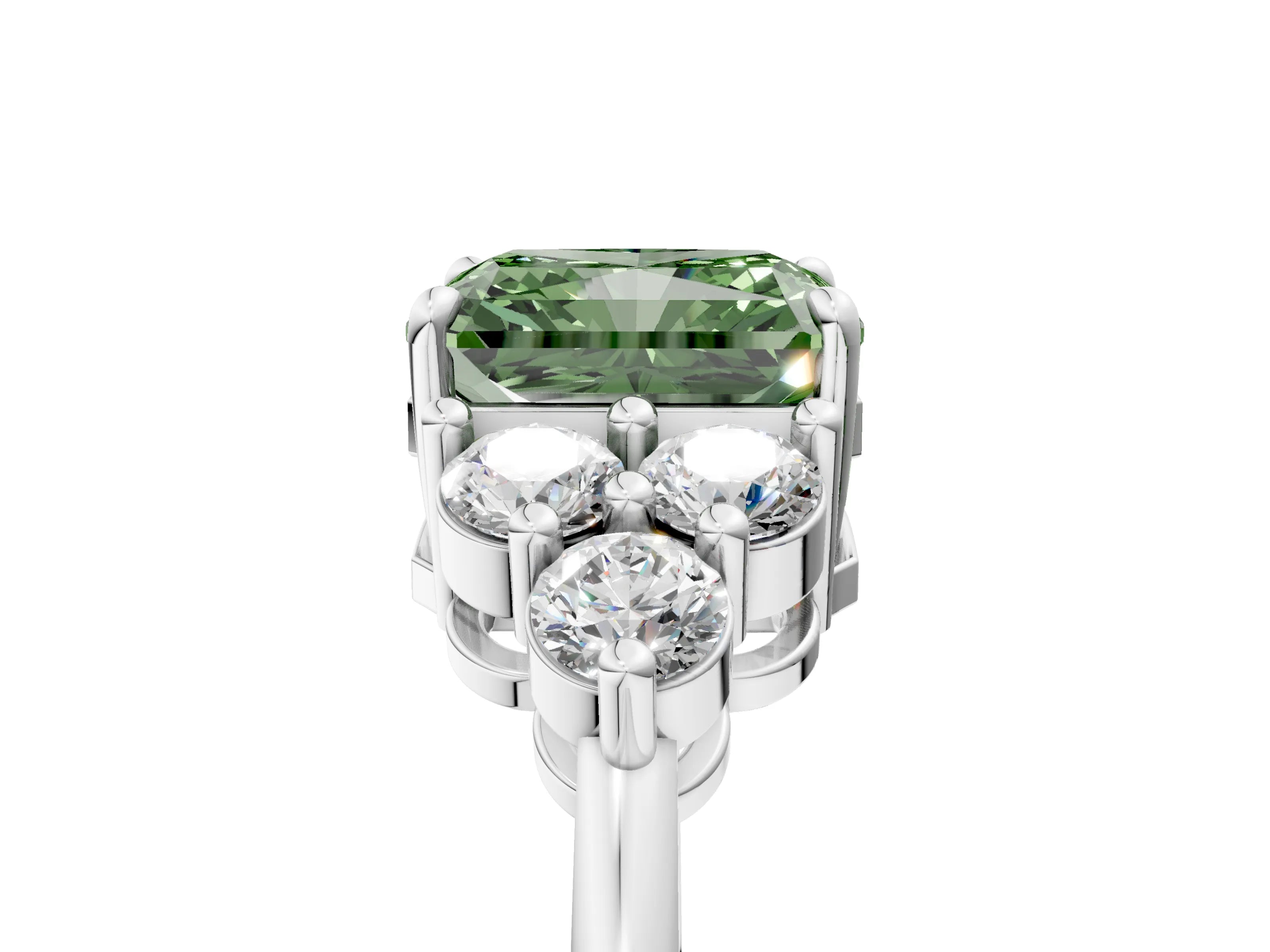 White gold Fancy Green Radiant Cut Brilliant Diamond Cluster Accent Solitaire Ring with Prong Setting_5