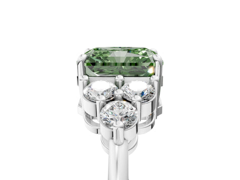 White gold Fancy Green Radiant Cut Brilliant Diamond Cluster Accent Solitaire Ring with Prong Setting_5