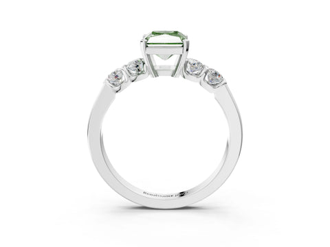 White gold Fancy Green Radiant Cut Brilliant Diamond Five-Stone Engagement Ring with Prong Setting on a Classic Band_6