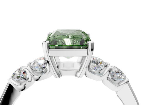 White gold Fancy Green Radiant Cut Brilliant Diamond Five-Stone Engagement Ring with Prong Setting on a Classic Band_7