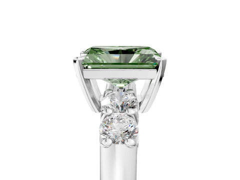 White gold Fancy Green Radiant Cut Brilliant Diamond Five-Stone Engagement Ring with Prong Setting on a Classic Band_8
