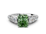White gold Fancy Green Radiant Cut Brilliant Diamond Pavé Band with Six-Prong Setting
