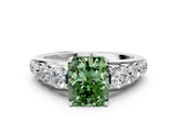 White gold Fancy Green Radiant Cut Brilliant Diamond Pavé Band with Six-Prong Setting_12