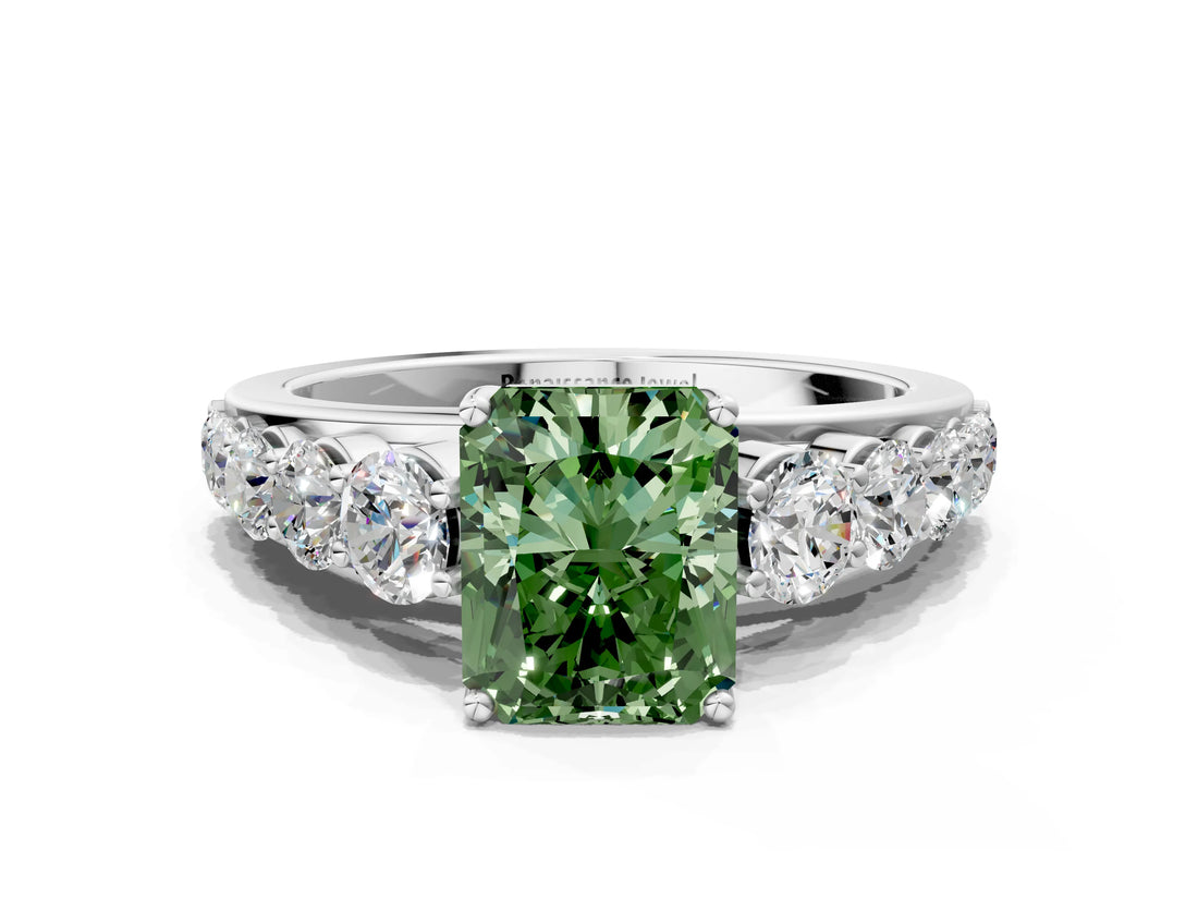 White gold Fancy Green Radiant Cut Brilliant Diamond Pavé Band with Six-Prong Setting_13