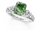 White gold Fancy Green Radiant Cut Brilliant Diamond Pavé Band with Six-Prong Setting_13
