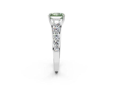 White gold Fancy Green Radiant Cut Brilliant Diamond Pavé Band with Six-Prong Setting_2
