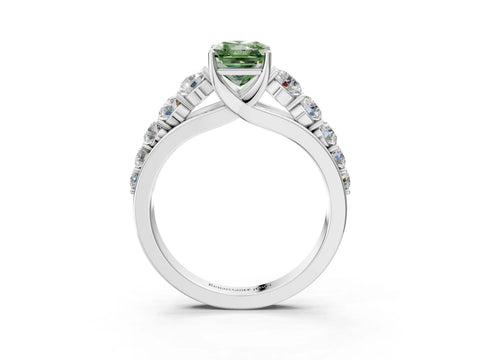 White gold Fancy Green Radiant Cut Brilliant Diamond Pavé Band with Six-Prong Setting_3
