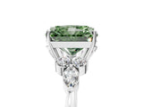White gold Fancy Green Radiant Cut Brilliant Diamond Solitaire Ring with Pear Side Stones and Four-Prong Setting_11