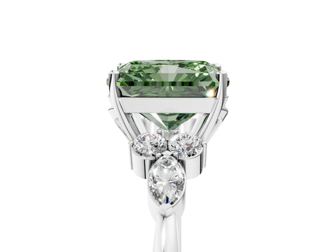 White gold Fancy Green Radiant Cut Brilliant Diamond Solitaire Ring with Pear Side Stones and Four-Prong Setting_11