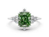 White gold Fancy Green Radiant Cut Brilliant Diamond with Cluster Setting on a Beaded Band and Four-Prong Setting_24