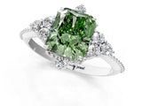 White gold Fancy Green Radiant Cut Brilliant Diamond with Cluster Setting on a Beaded Band and Four-Prong Setting_25