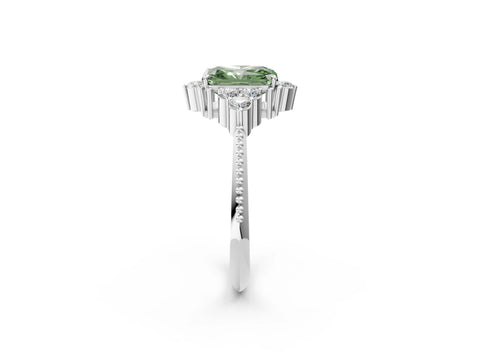 White gold Fancy Green Radiant Cut Brilliant Diamond with Cluster Setting on a Beaded Band and Four-Prong Setting_26