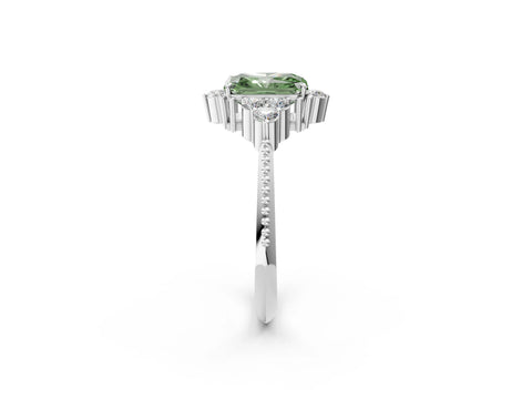 White gold Fancy Green Radiant Cut Brilliant Diamond with Cluster Setting on a Beaded Band and Four-Prong Setting_2