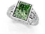 White gold Fancy Green Radiant Cut Brilliant Milgrain Filigree Diamond Ring with Square Prong Setting_1