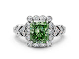 White gold Fancy Green Radiant Cut Brilliant Milgrain Pave Heart Band Solitaire Ring_12