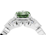 White gold Fancy Green Radiant Cut Brilliant Milgrain Pave Heart Band Solitaire Ring_16