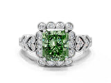 White gold Fancy Green Radiant Cut Brilliant Milgrain Pave Heart Band Solitaire Ring_18