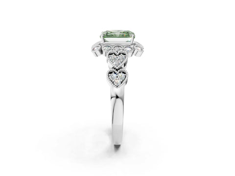 White gold Fancy Green Radiant Cut Brilliant Milgrain Pave Heart Band Solitaire Ring_23
