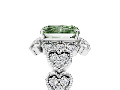 White gold Fancy Green Radiant Cut Brilliant Milgrain Pave Heart Band Solitaire Ring_26