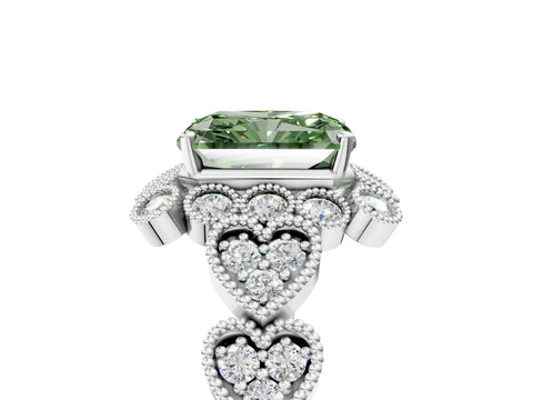 White gold Fancy Green Radiant Cut Brilliant Milgrain Pave Heart Band Solitaire Ring_5