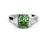 White gold Fancy Green Radiant Cut Brilliant Solitaire Diamond Ring with Channel Set Band and Bar Prong Setting_24