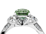 White gold Fancy Green Radiant Cut Brilliant Three-Stone Diamond Ring with Pavé Band and Four-Prong Setting_19