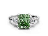 White gold Fancy Green Radiant Cut Brilliant Three-Stone Diamond Ring with Pavé Band and Four-Prong Setting_21