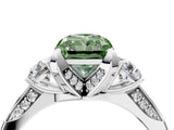 White gold Fancy Green Radiant Cut Brilliant Three-Stone Diamond Ring with Pavé Band and Four-Prong Setting_25