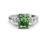White gold Fancy Green Radiant Cut Brilliant Three-Stone Diamond Ring with Pavé Band and Four-Prong Setting_39