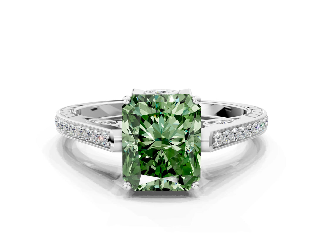 White gold Fancy Green Radiant  Cut Cathedral Pave Diamond Engagement Ring with Six-Prong Setting_56