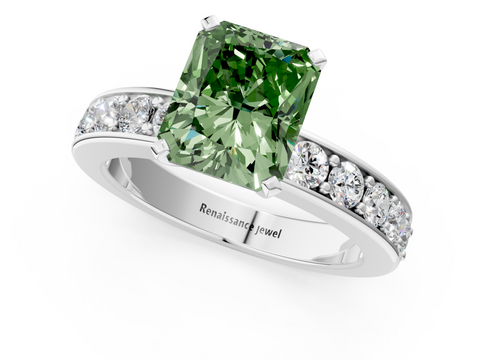 White gold Fancy Green Radiant  Cut Channel Set Diamond Engagement Ring with Four-Prong Setting_236