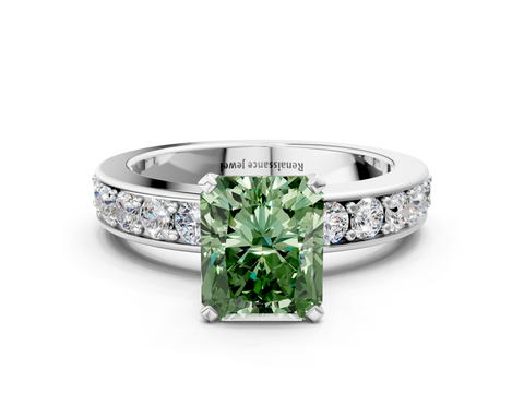 White gold Fancy Green Radiant  Cut Channel Set Diamond Engagement Ring with Four-Prong Setting_236