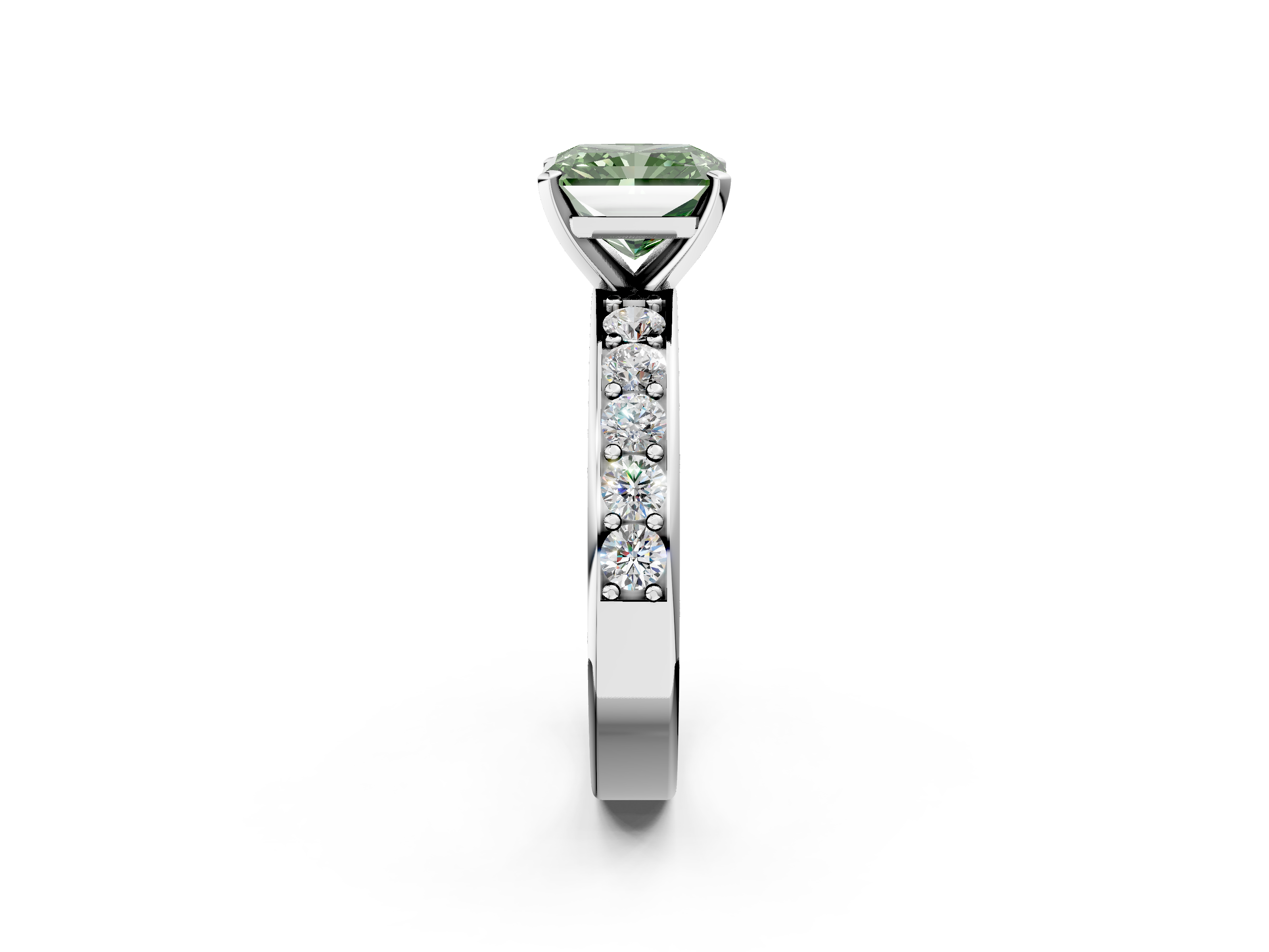 White gold Fancy Green Radiant  Cut Channel Set Diamond Engagement Ring with Four-Prong Setting_237