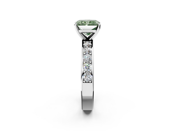 White gold Fancy Green Radiant  Cut Channel Set Diamond Engagement Ring with Four-Prong Setting