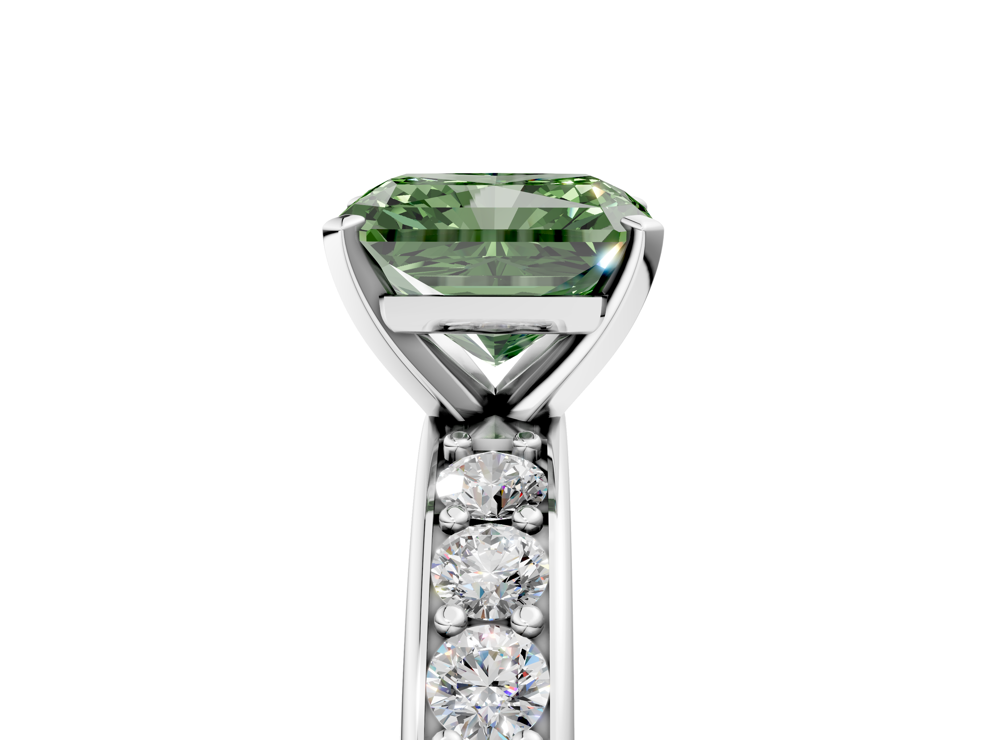 White gold Fancy Green Radiant  Cut Channel Set Diamond Engagement Ring with Four-Prong Setting_238