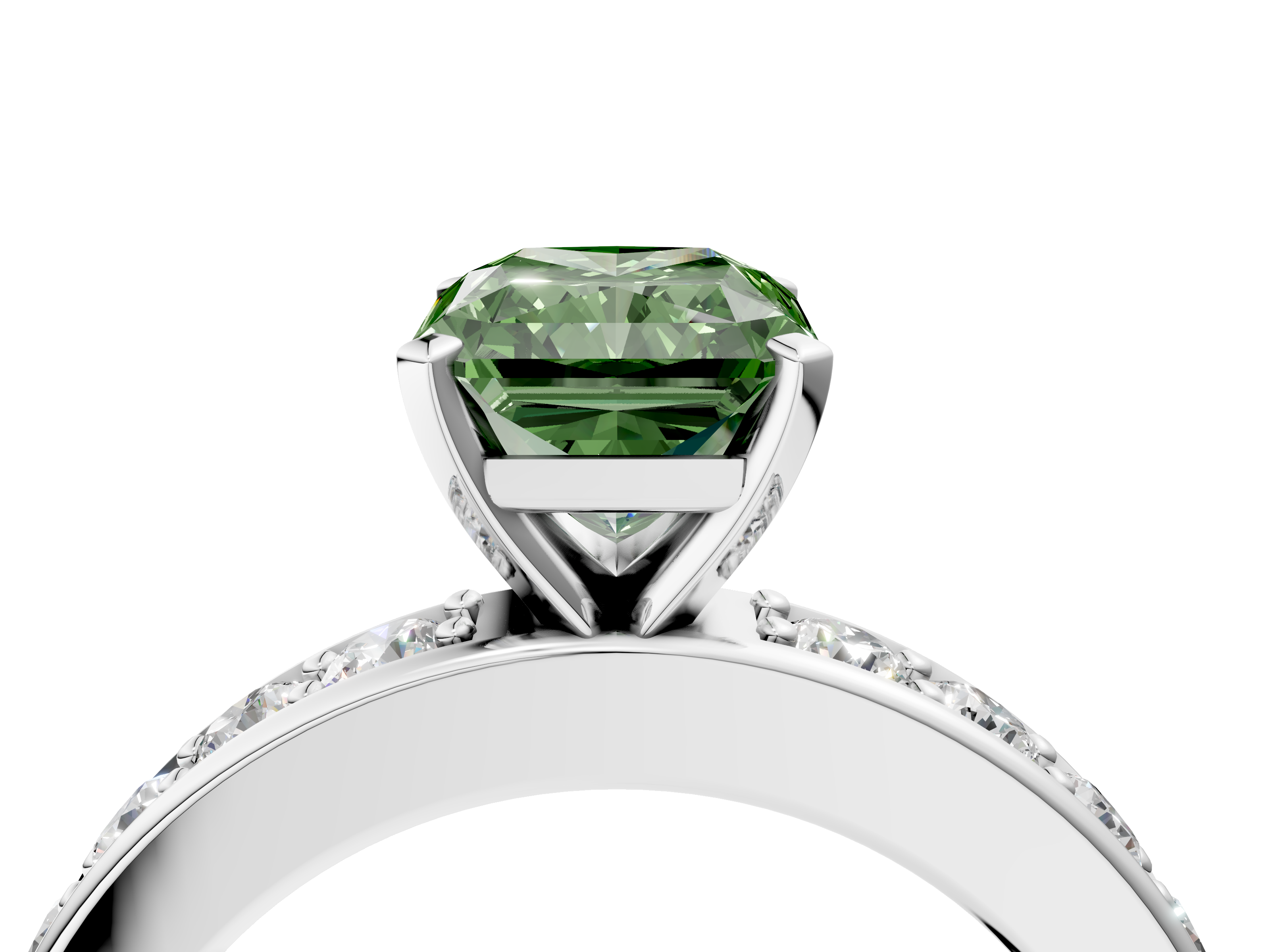 White gold Fancy Green Radiant  Cut Channel Set Diamond Engagement Ring with Four-Prong Setting_240