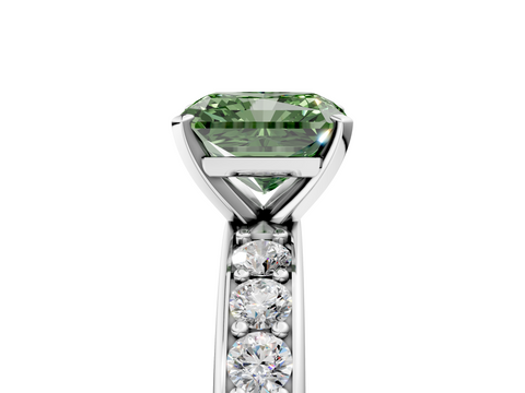 White gold Fancy Green Radiant  Cut Channel Set Diamond Engagement Ring with Four-Prong Setting_241