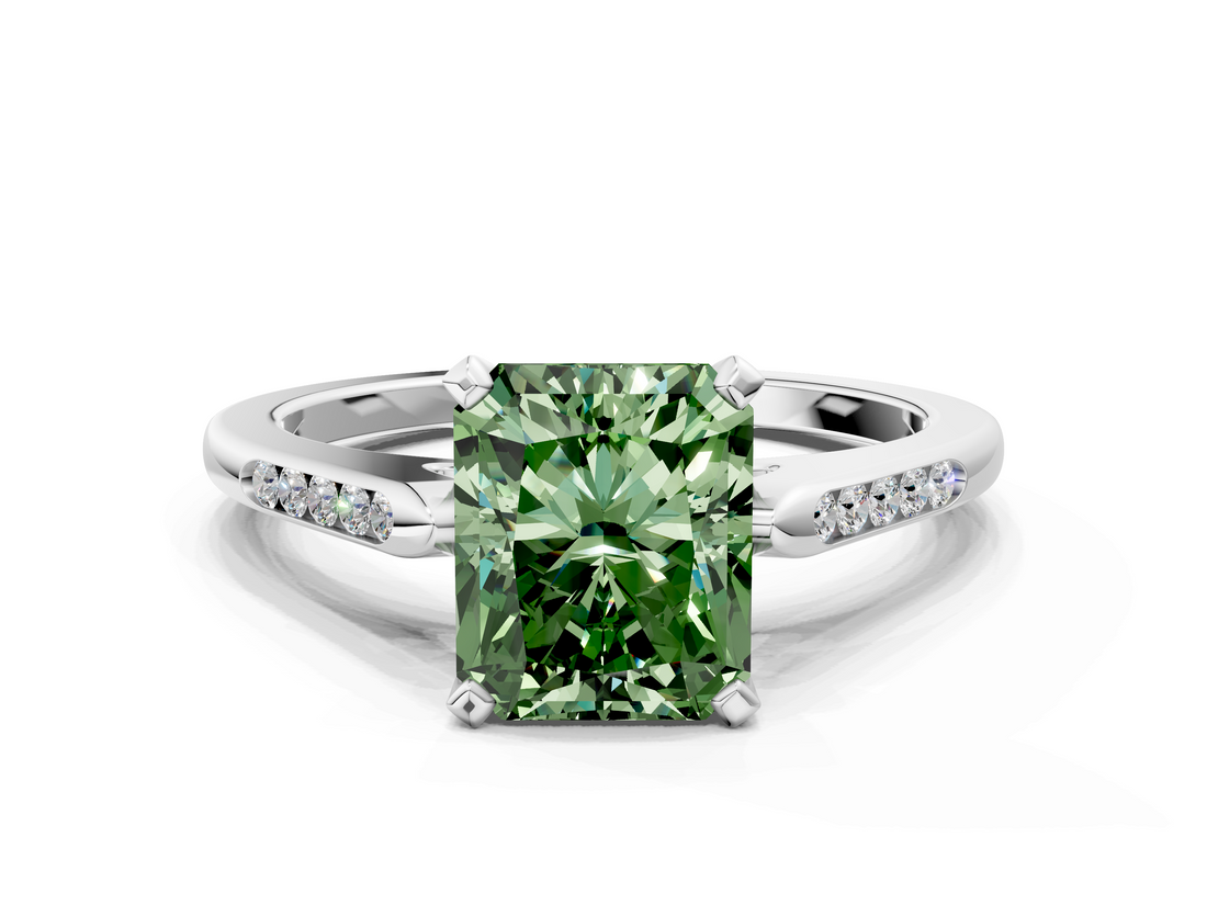 White gold Fancy Green Radiant  Cut Channel Set Solitaire Engagement Ring with Four-Prong Setting_242