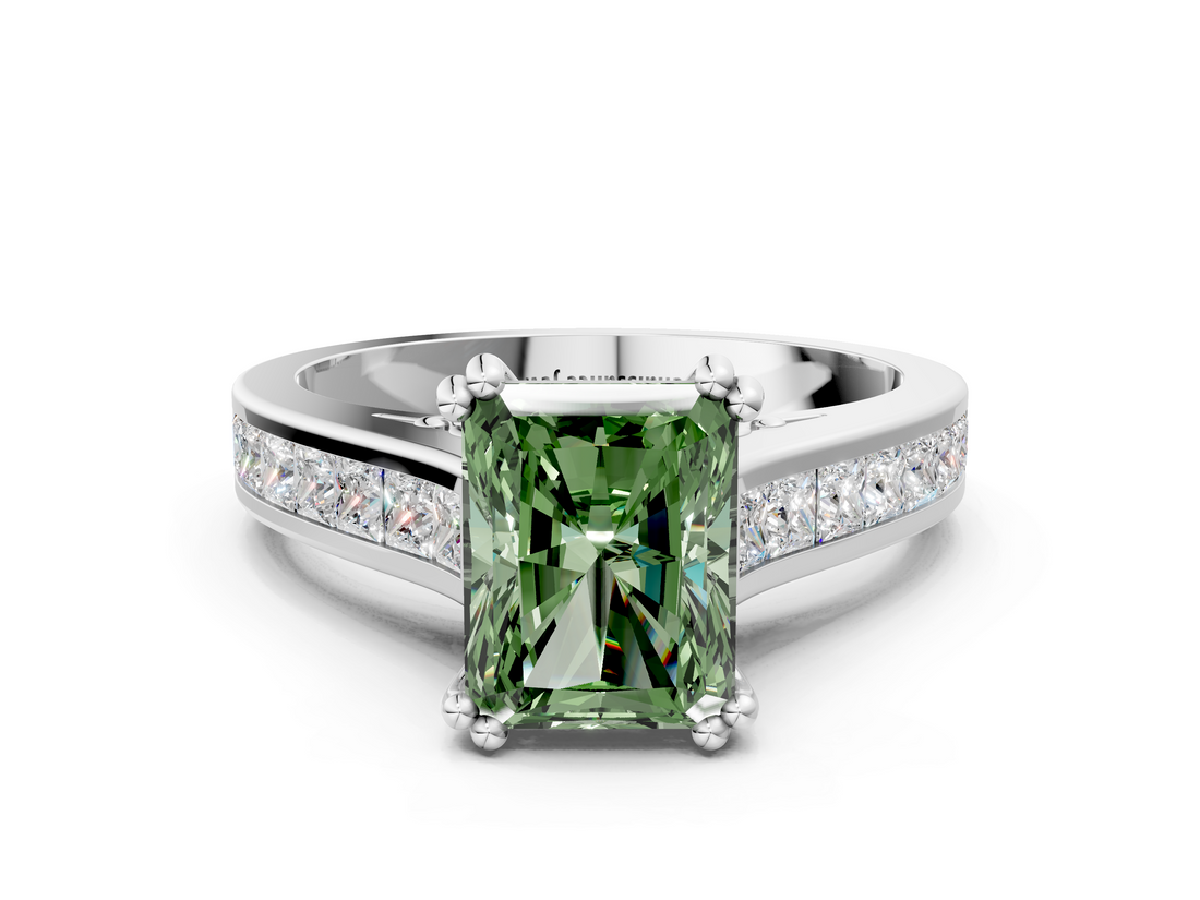 White gold Fancy Green Radiant  Cut Channel Set Solitaire Engagement Ring with Prong Setting_20