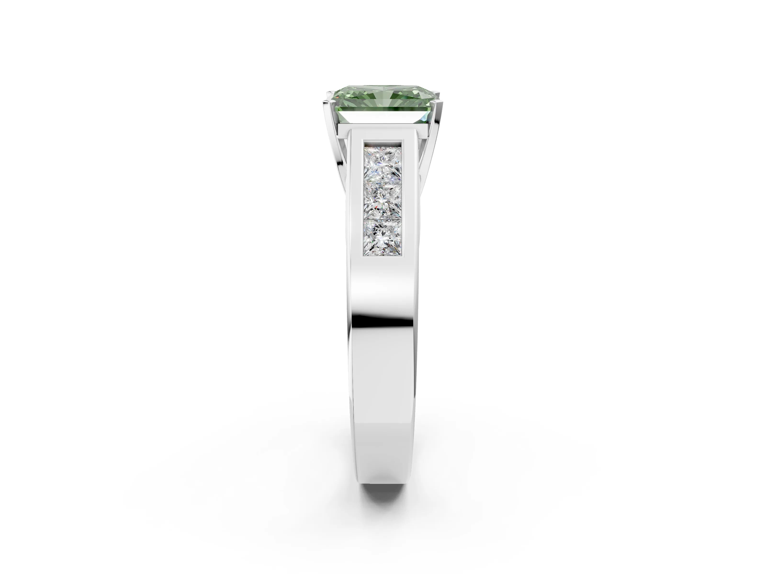 White gold Fancy Green Radiant Cut Cut Channel Set Solitaire Ring with Four-Prong Setting_14
