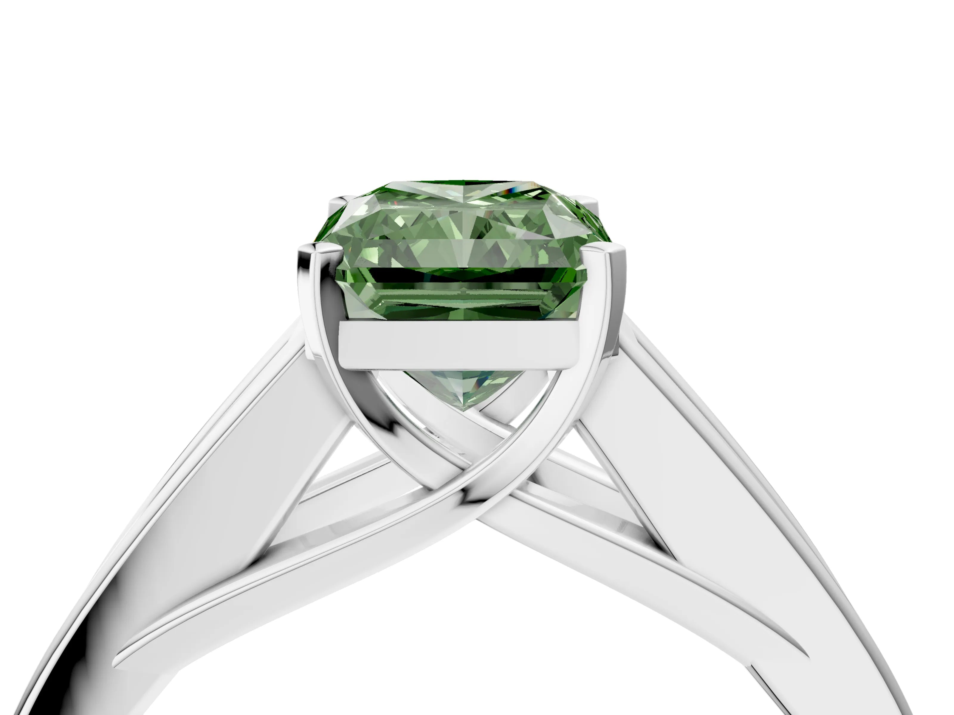 White gold Fancy Green Radiant Cut Cut Channel Set Solitaire Ring with Four-Prong Setting_16