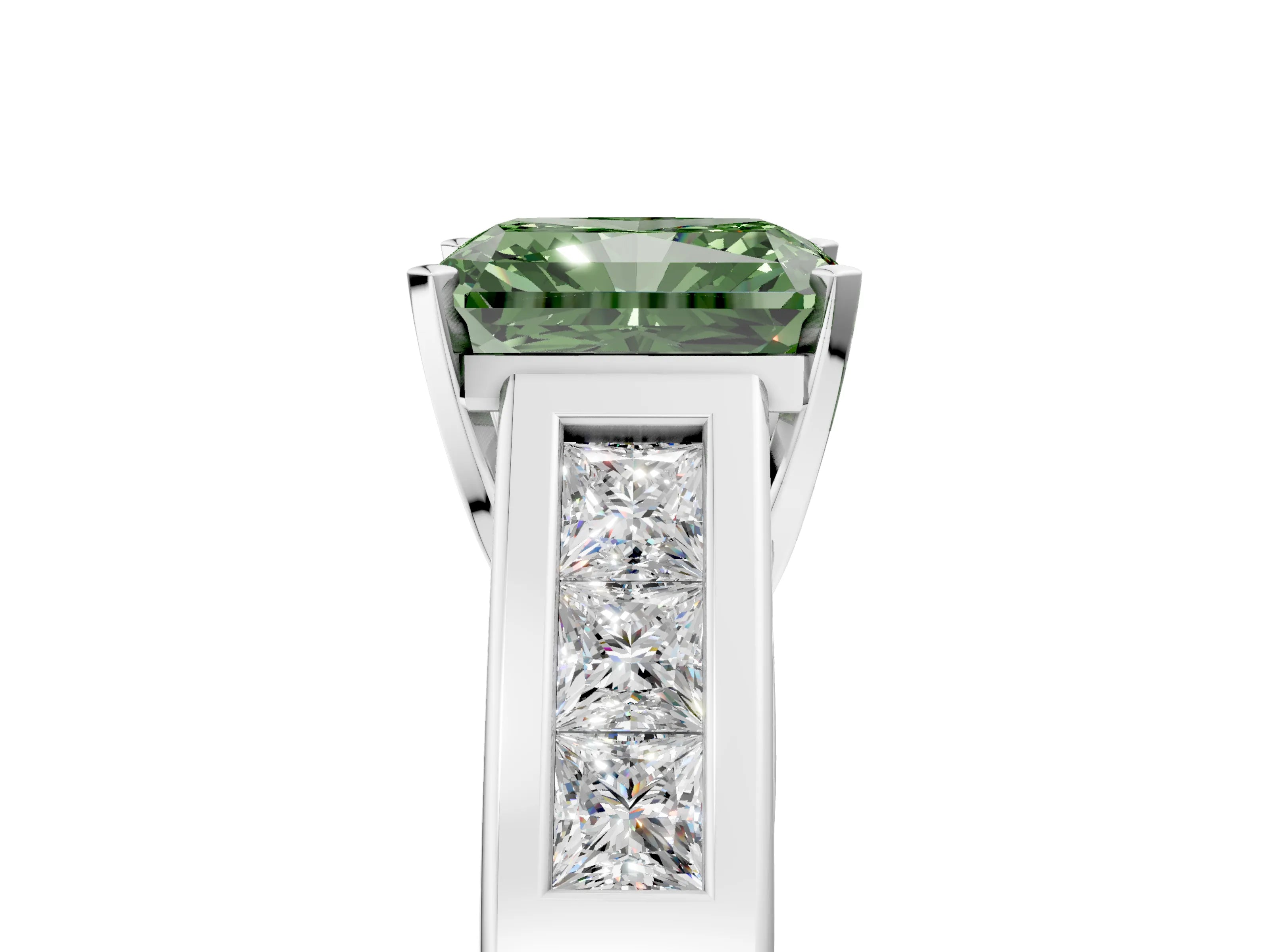 White gold Fancy Green Radiant Cut Cut Channel Set Solitaire Ring with Four-Prong Setting_17