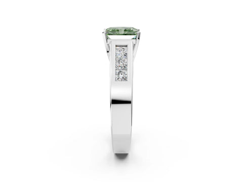 White gold Fancy Green Radiant Cut Cut Channel Set Solitaire Ring with Four-Prong Setting_2