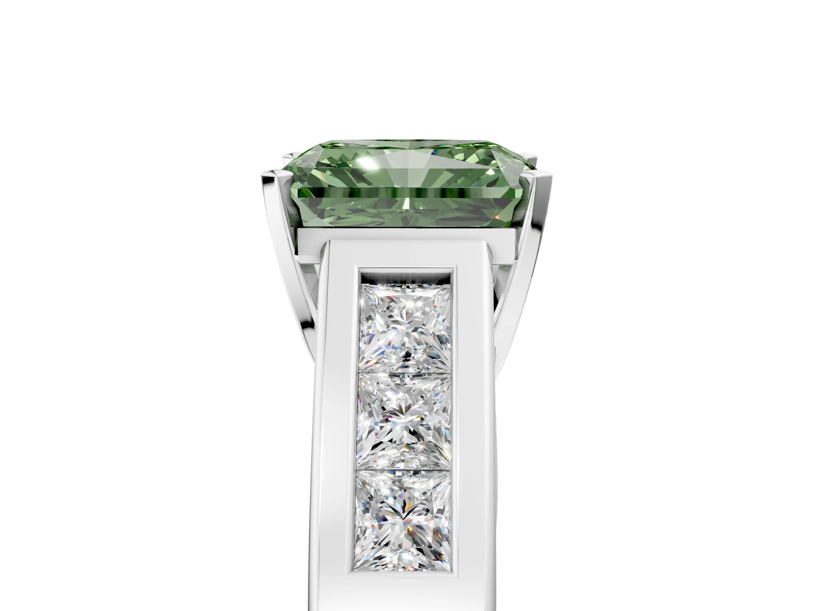 White gold Fancy Green Radiant Cut Cut Channel Set Solitaire Ring with Four-Prong Setting_5
