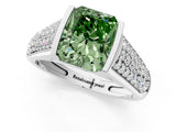 White gold Fancy Green Radiant Cut Cut Diamond Channel Set Pave Band with Tension Prong Setting_1