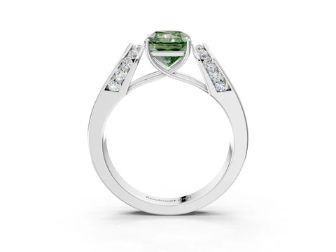 White gold Fancy Green Radiant Cut Cut Diamond Channel Set Solitaire Ring with Four-Prong Setting_3